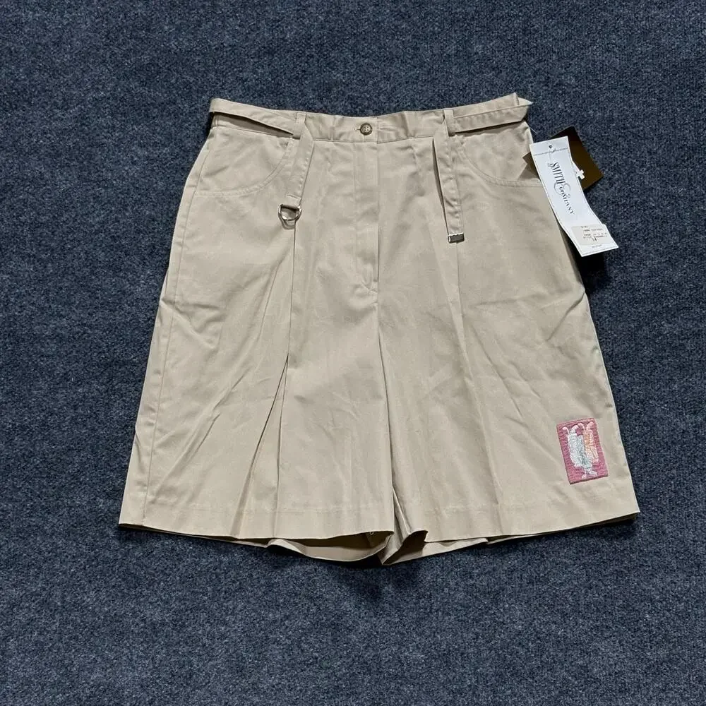 Smith & Company Shorts Womens 14 Beige Twill Pleated Bermuda Made USA Casual
